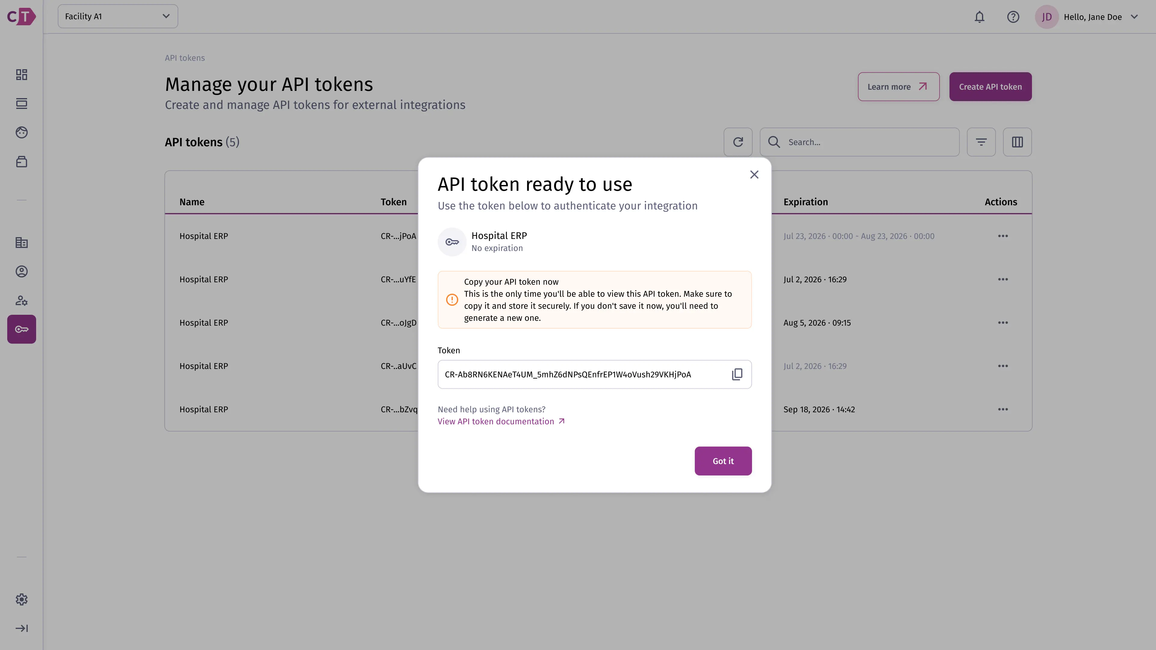 Copy API token