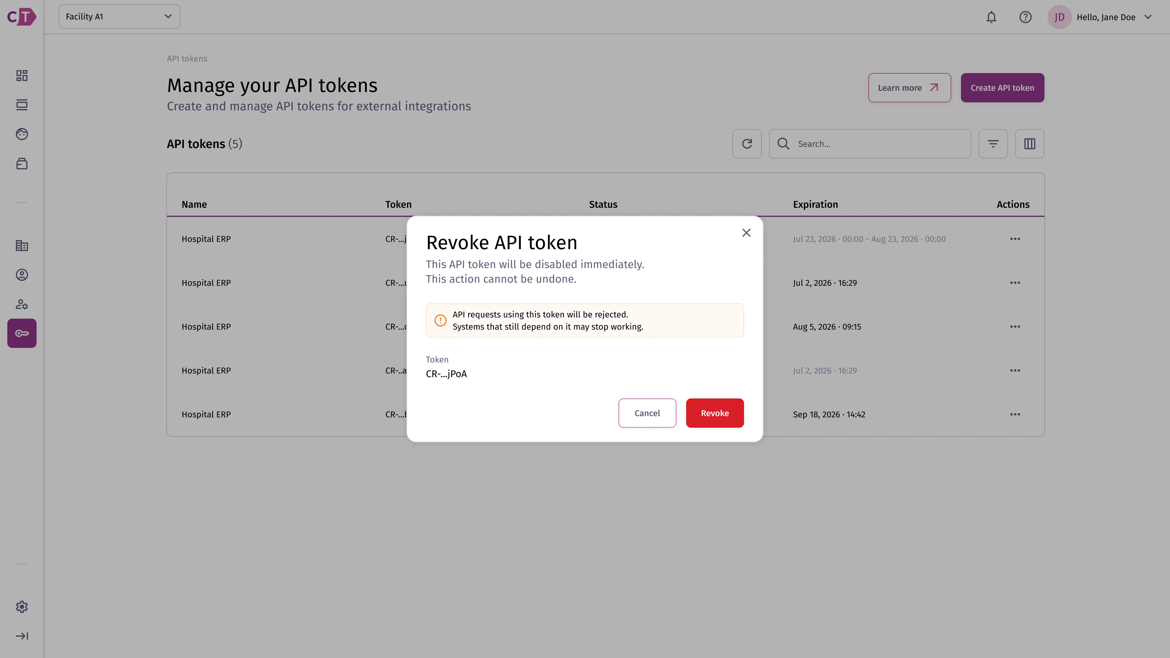 Revoke API token