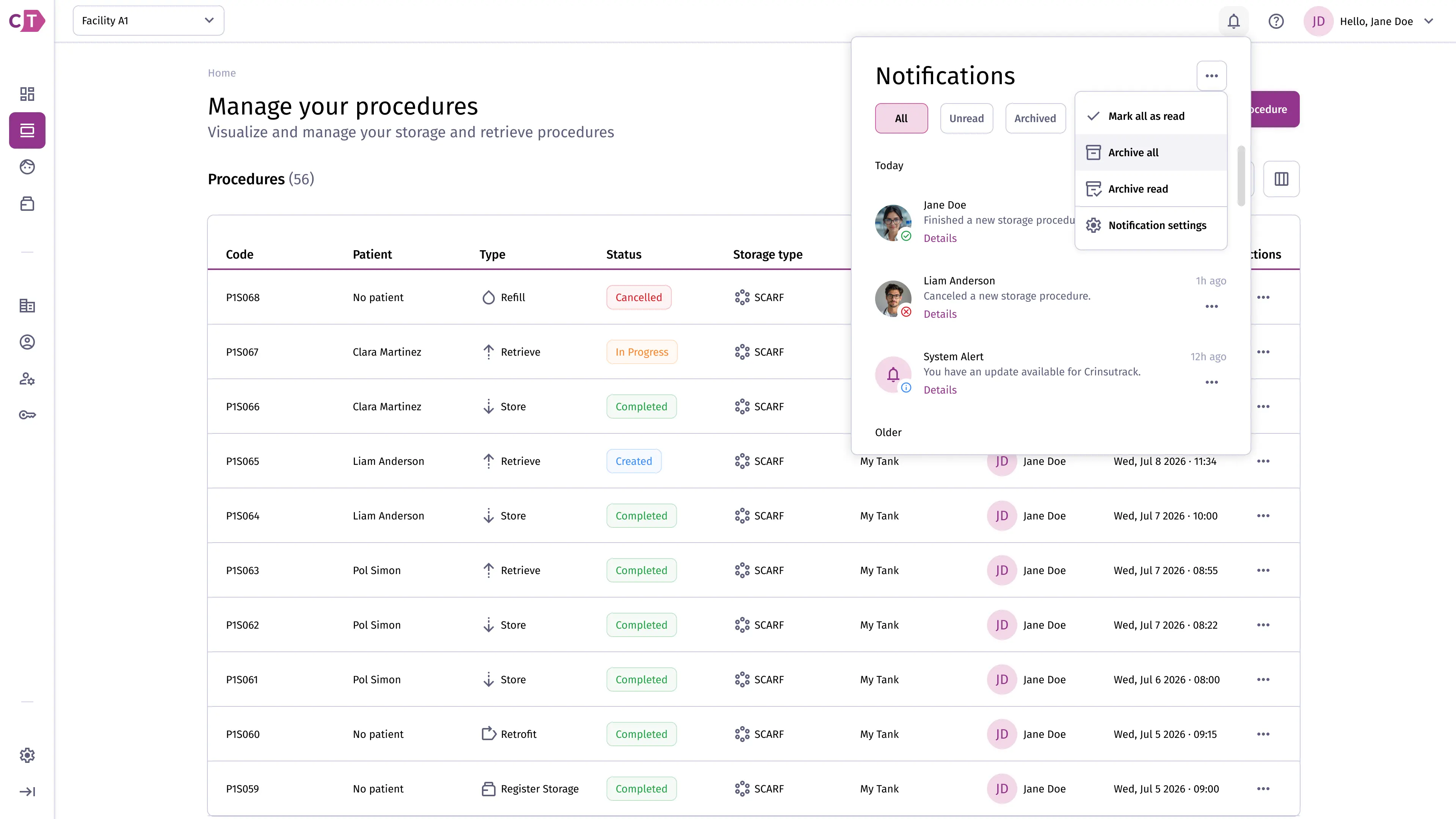Notification center actions