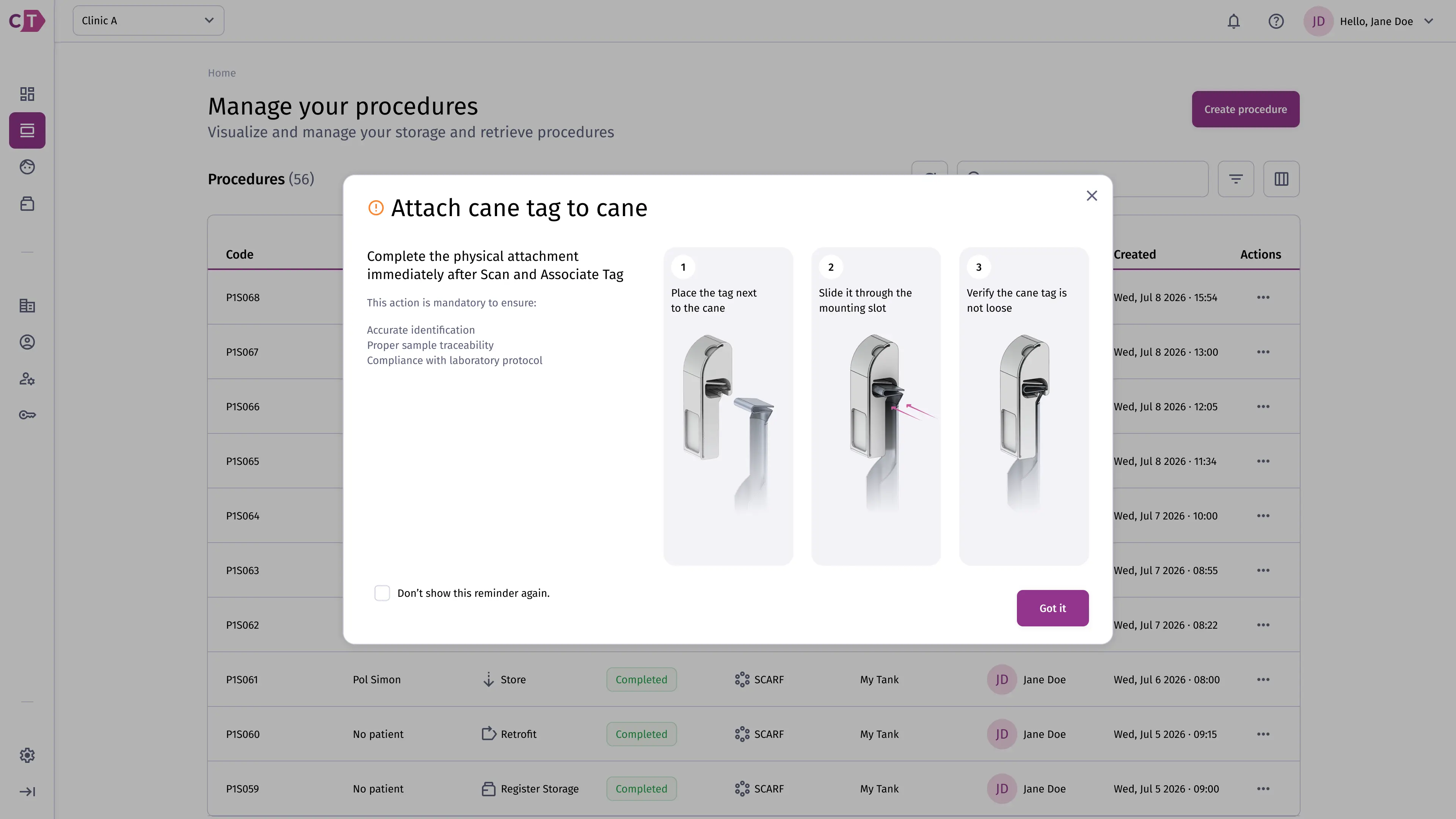 Attach cane tag to cane