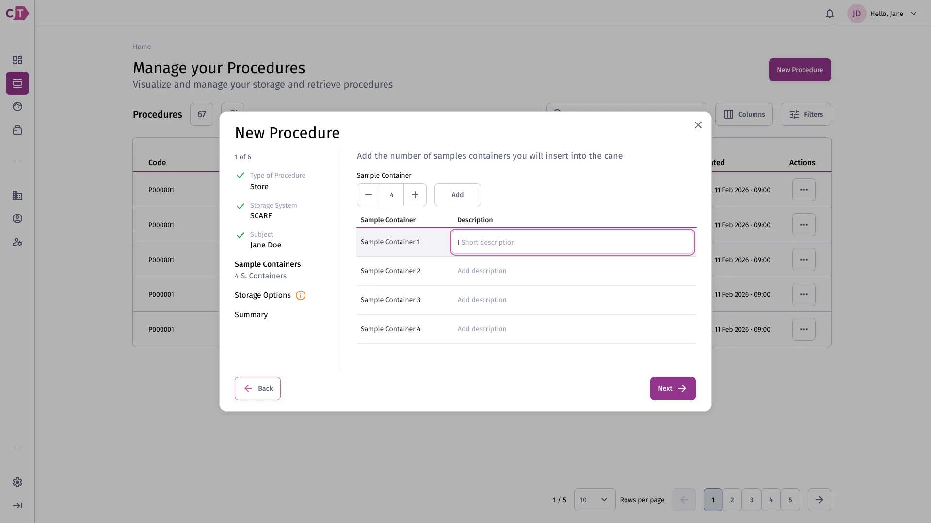 Add sample containers