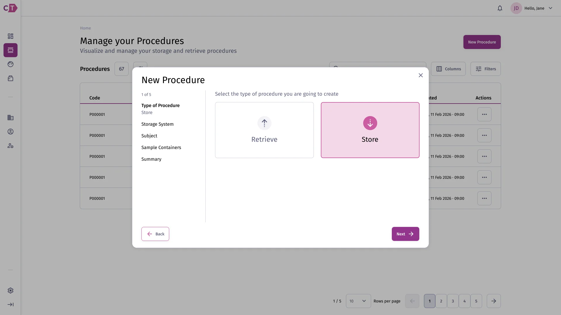 Procedures list